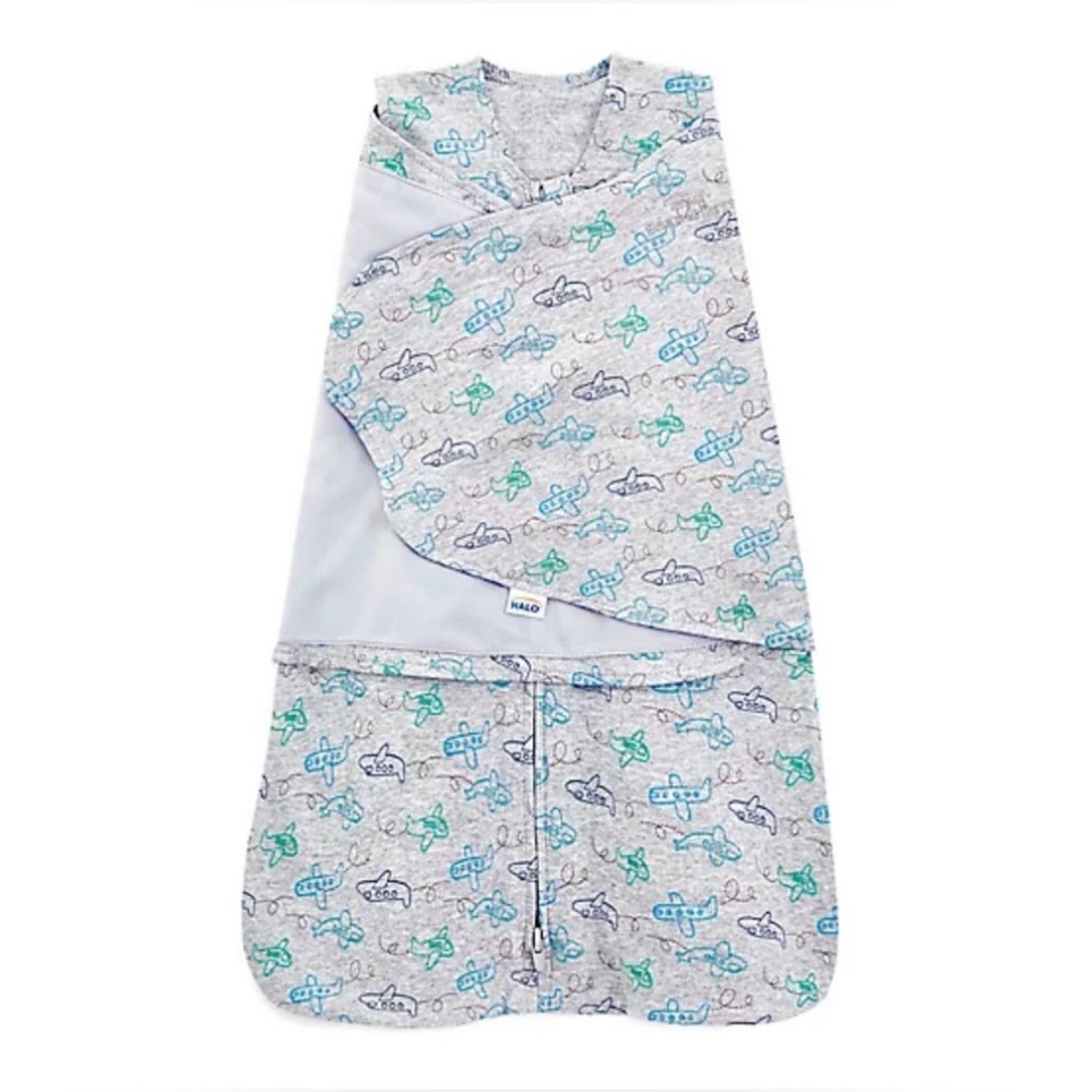 Halo Grey Sleep Sack with Blue and Green Airplane Print
